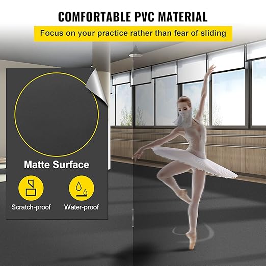 VEVOR Dance Floor Roll - 6.6x9.8ft, 0.06in Thick PVC Vinyl, Black/Grey Reversible, Non-Slip, Ballet & Jazz Style