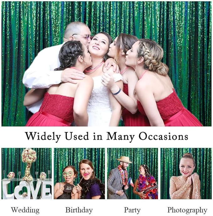 ShinyBeauty Iridescent Green Sequin Backdrop 5FTx10FT - Sparkling Photo Background for Parties, Weddings, Events -Durable, Non-Shedding Fabric - Perfect for Studio and Home Use Happy Birthday Backdrop