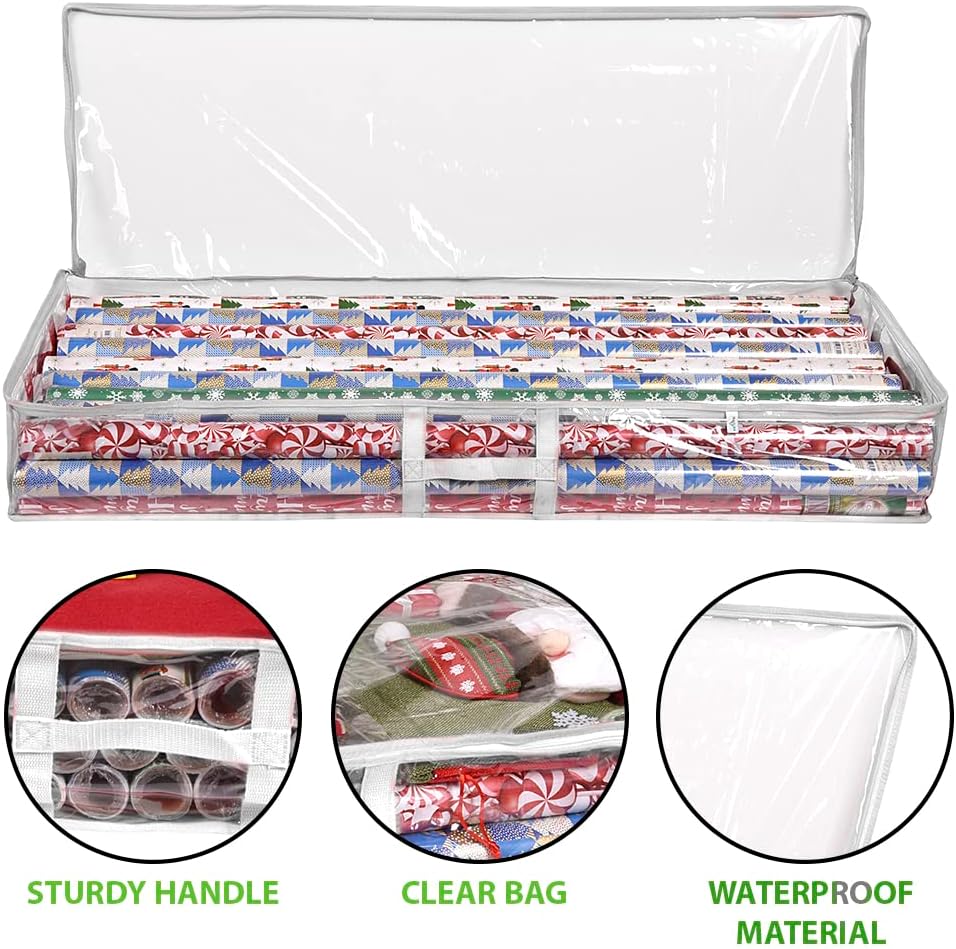 ProPik Wrapping Paper Storage Containers | Gift Wrap Organizer Under Bed 41”x14”x6” Fits 18-24 Rolls Fit Up to 40” Long Roll Wrap Storage Box Holder for Ribbon Bows and Accessories 2 Pack (White)