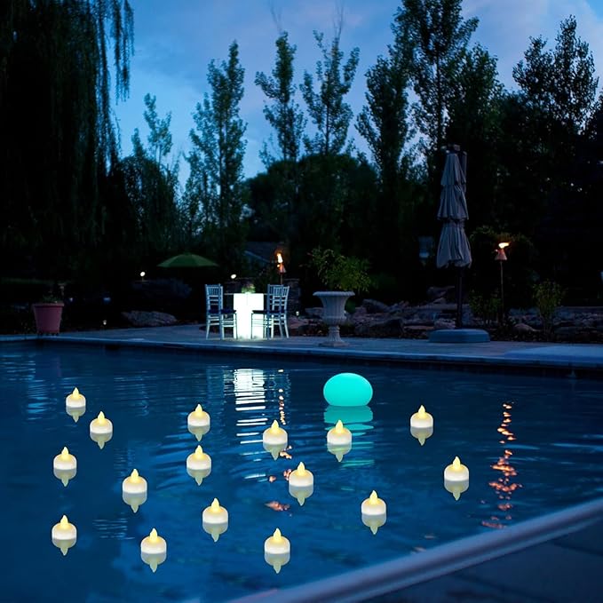 48pcs Warm White Flameless Waterproof LED Floating Tealights Candles for Aquatic Ambiance - Wedding, Party, Spa