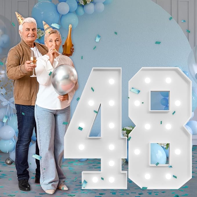 imprsv Marquee Numbers Large 48th-Birthday Decorations: 4ft Light Up Number Party Decor 48 Year Old 84th Birthday Decoration Backdrop 84 Anniversary Cardboard Big Mosaic Balloon Frame Number 48