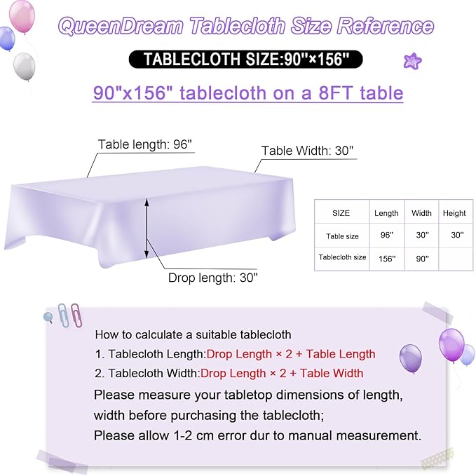 QueenDream Tablecloth 90x156 Rectangle Sequin Tablecloth Purple Wedding Table Linens Glitter Birthday Bridal Party Indoor Outdoor Decorations