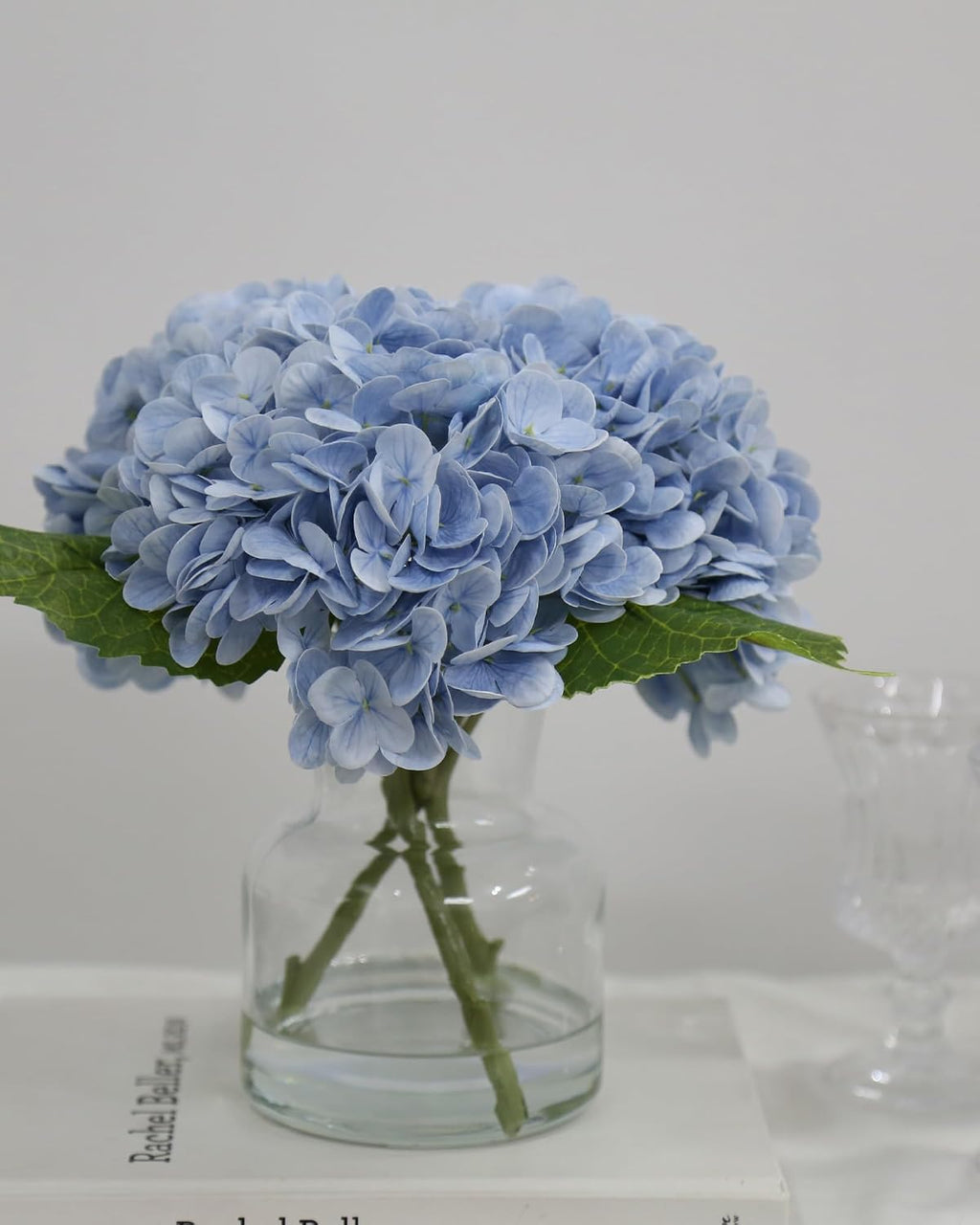Lifelike Artificial Hydrangea Arrangement in Decorative Vase - Real Touch Fake Flowers for Home, Office, Bathroom or Water Bar Decor, Elegant Table Centerpiece (No Water Needed) (Linght Blue)