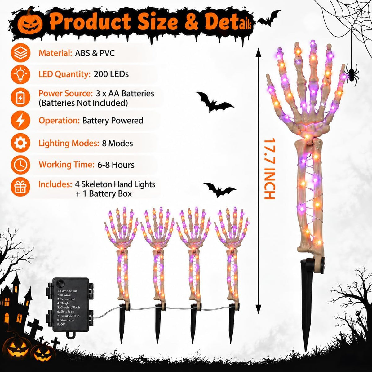 Halloween Decorations Outdoor, 4 Pcs Lighted Skeleton Hand Stakes with 200 LE...