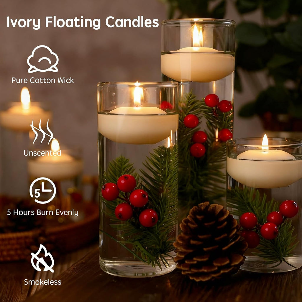 36 Pack Floating Candles,2 inch Ivory Unscented Dripless Floating Candle for Centerpieces,5-6H Burning 2" Water Candles Bulk for Cylinder Vases,Weddings,Christmas Party,and Holiday