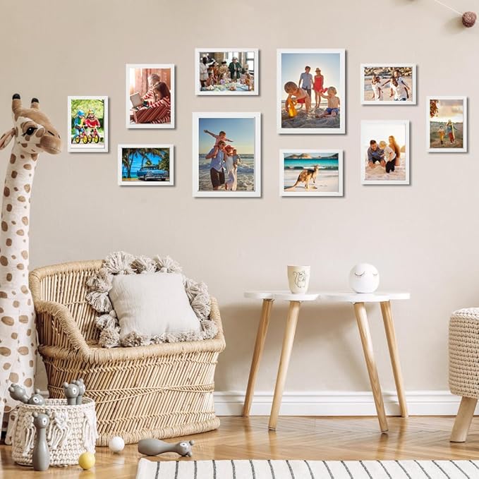 KTKDE A4 Picture Frame White set of 6 with Shatter-Resistant Glass - 8.3x11.7 Frame with Engineered Wood - Signature Collection - A4 Frame for Tabletop and Wall Home Decor best gift