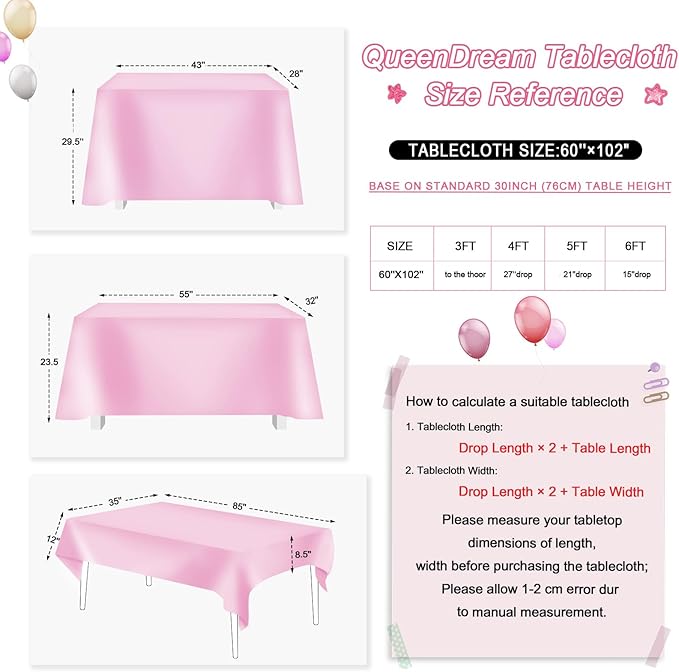 QueenDream Pink Tablecloth 60 x 102 Inch Sequin Tablecloth for Party Decorations Glitter Tablecloth for Bridal Baby Shower Wedding