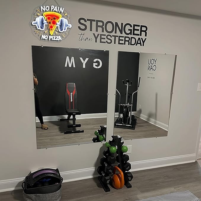 Lucunstar Gym Neon Sign No Pain No Pizza UV Printed Light Signs For Wall Decor Dimmable Dumbbell Barbell Led Lights Decoration Fitness Club Gift For Teens Sports Room USB Powered 14.57 x 12.6 inches