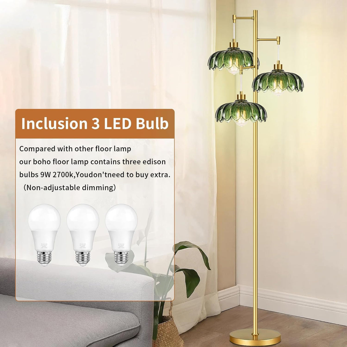 illmtw glass gold floor lamp for living room,bedroom,mid, side view