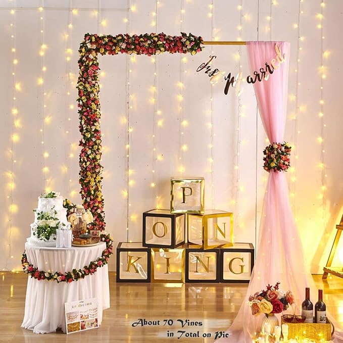8 Pcs x 8.2 ft Flower Garland Artificial Rose Vine Flowers with Green Leaves Hanging Fake Roses Vine for Room Party Home Wedding Birthday Christmas Wall Arch Decor, Spring Pink Flower