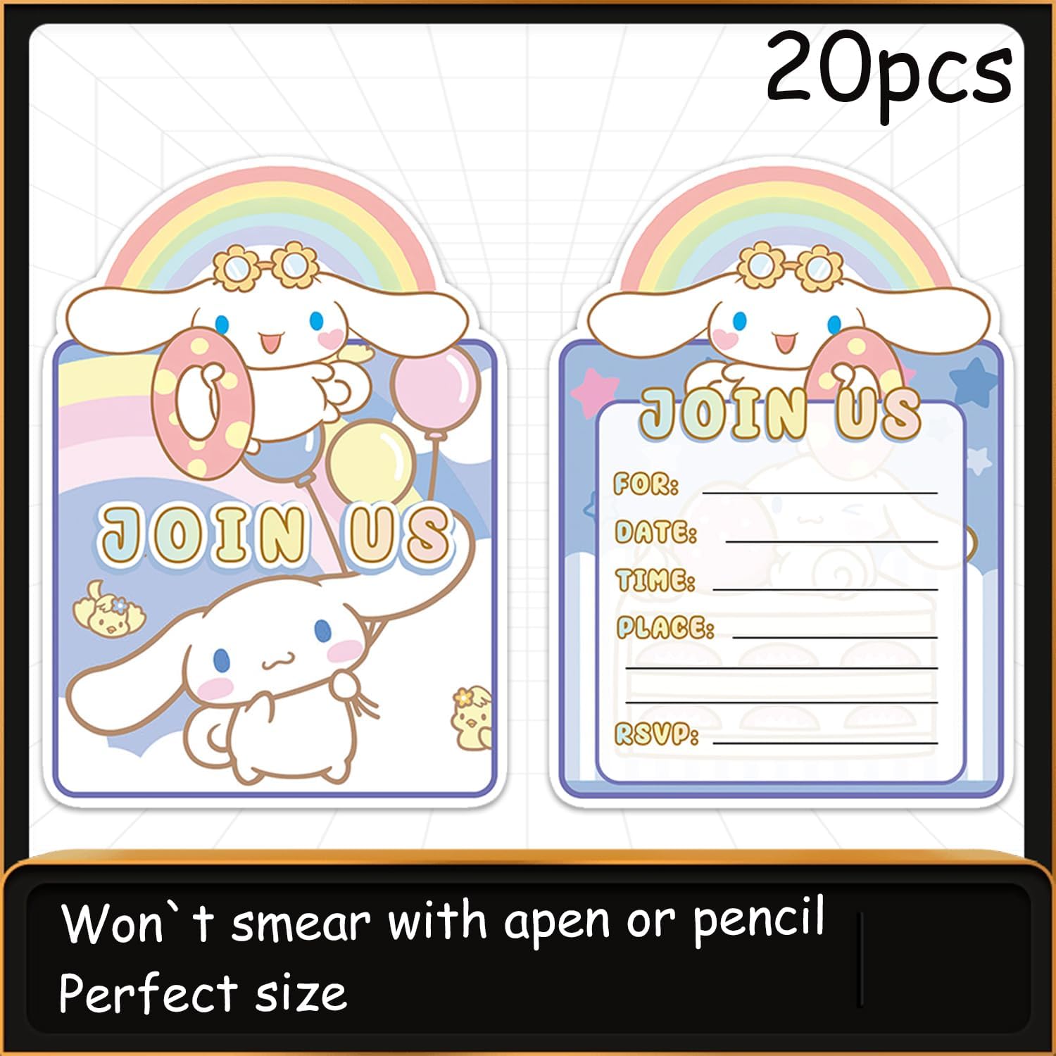 20pcs Cinna-morolls Birthday Invitation Cards 20Packs Invitation Cards for Kids Cinna-morolls Birthday Party