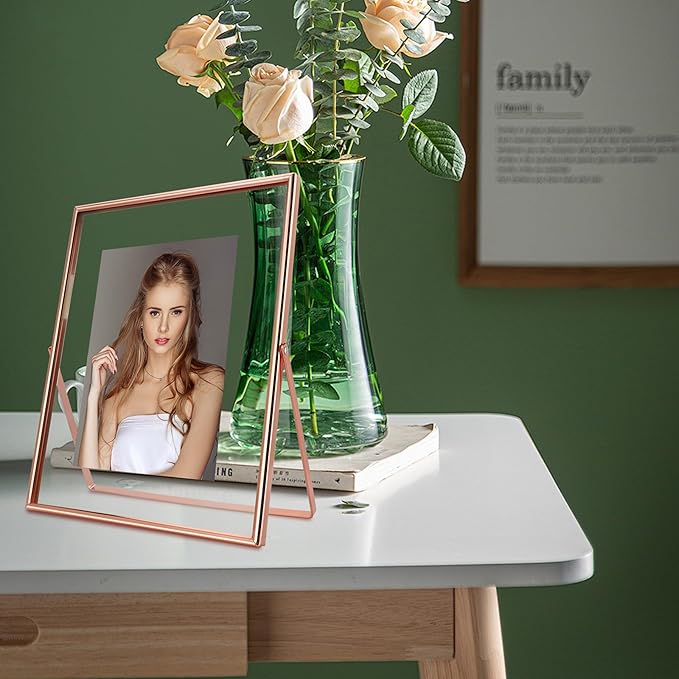 Rose Gold Floating Frame, 8"x10", Vertical, For Picture 7x9, 6x8, 5x7, Tabletop Shelf Photo Frame For Lady or Girl, Classy Gift For Anniversary, Wedding, or Birthday