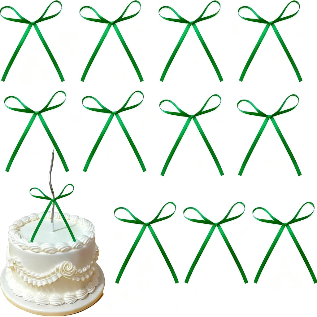 20 PCS Green Bow Cupcake Toppers，Ribbon Bow Cake Decorations，Bowknot Ribbons Coquette, High Footed Cup Balloon Wall Party Decorations，Bridal Wedding Cake Dessert Baby Party Supplies (Green)