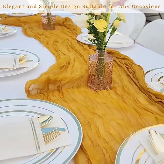 20 Pack Mustard 10FT Cheesecloth Table Runner Rustic Gauze Fabric Cheese Cloth Table Runner for Wedding Bridal Baby Shower Table Decor Boho Sheer Birthday Party Table Decorations 20 x 120 Inch Long