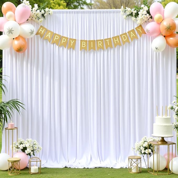 50ftx10ft Wrinkle Free White Backdrop Curtain for Party Background, 10 Panels Silky Polyester Photo Backdrop Drapes Back Drop Cloth for Wedding Birthday Photography Baby Shower Photoshoot Decor