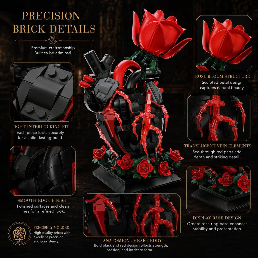 gothic heart rose building block set anatomical heart, close-up detail