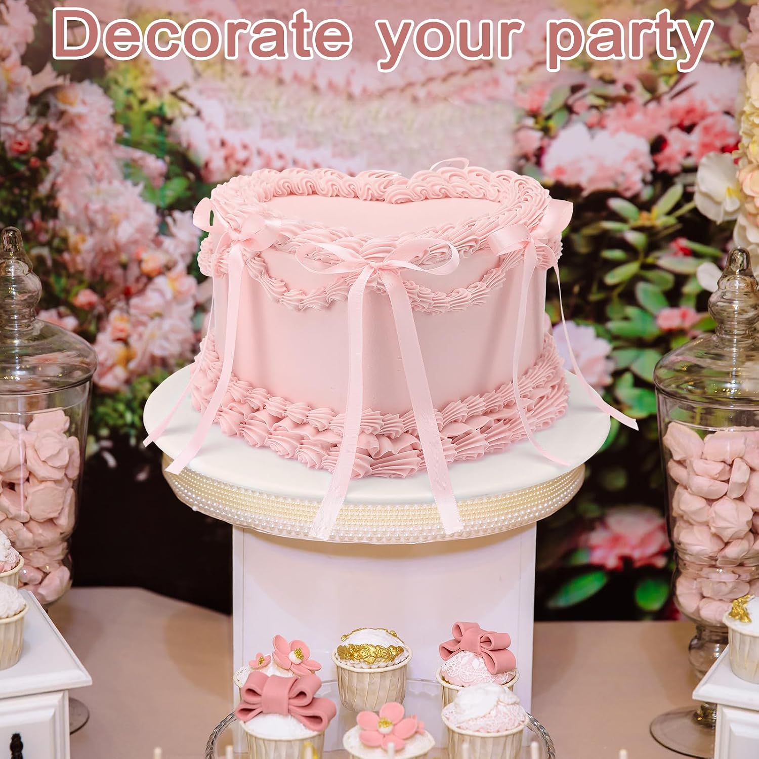 Remerry 6 Inch Pink Bow Fake Cake Coquettish Birthday Fake Cake Decor Wedding Dessert Props Reusable Artificial Heart Dessert for Props Women Birthday Gift Anniversary Party Decor