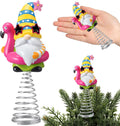 Gejoy Summer Flamingo Gnome Mini Tree Topper 5.1 Inch Tropical Beach Gnome with Spring Base, Mini Summer Tree Top Decorations for Luau Hawaiian Party Tiered Tray Tabletop Decor