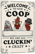 Funny Chicken Coop Sign - "Welcome to Our Coop" Rustic Farmhouse Chicken Decor for Coop or Home, 12" x 8" Metal Tin Sign
