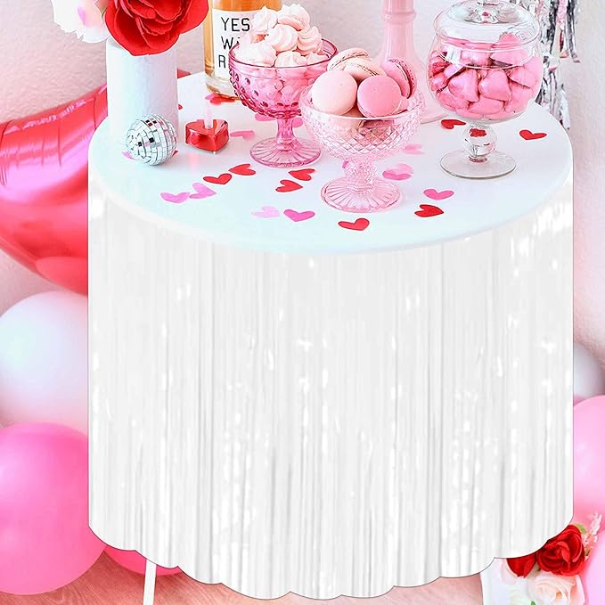 3 Pack 29 x108 Inch Macaron White Foil Fringe Table Skirts Metallic Banner for Tinsel Streamer Garland Backdrop for Parade Floats Mother's Day, Graduate, Birthday, Wedding Party Decoration