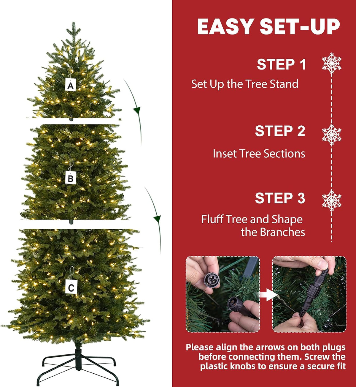 hykolity 7.5 ft prelit pencil christmas tree with showing dimensions