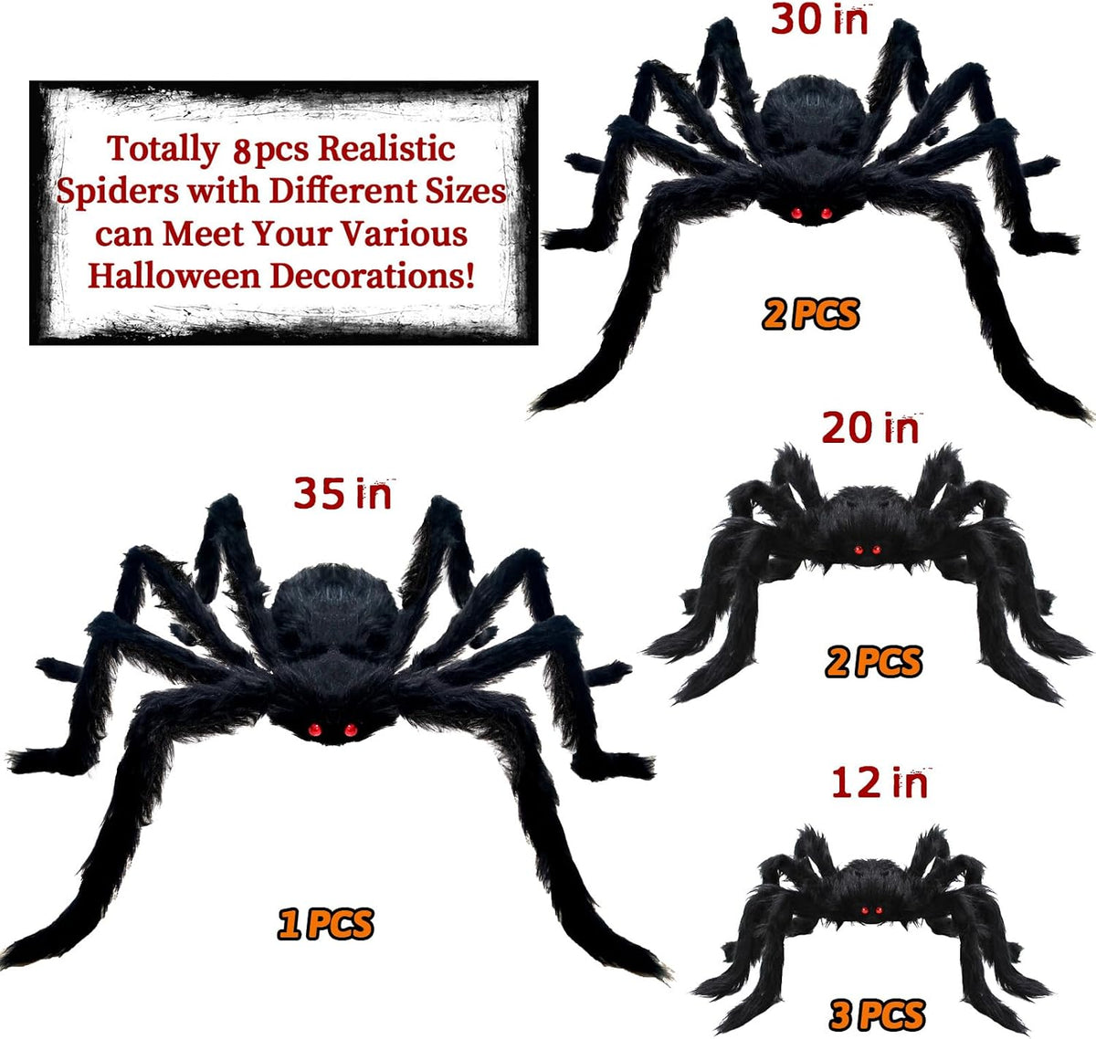 8Pcs Giant Halloween Spiders Decorations Indoor Realistic Hairy Halloween Spi...