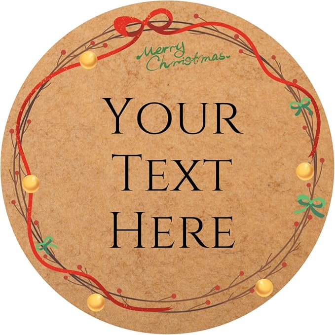 100-1000pcs Custom Stickers Merry Christmas Stickers Personalized Labels Adhesive Xmas Decorative Envelope Seals Stickers for Cards Gift Boxes (Round Kraft -8)