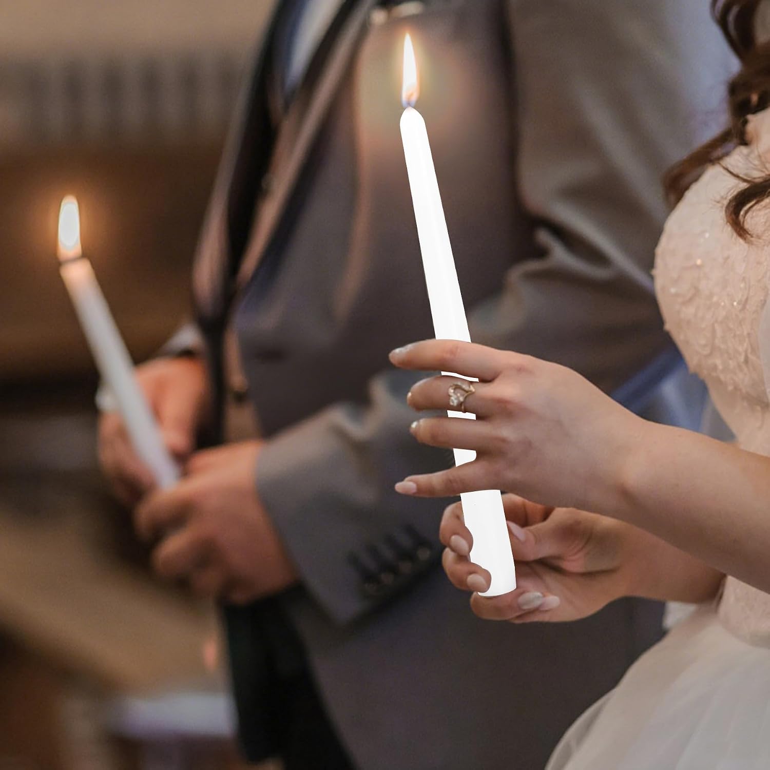 Unity Candles with Glass Holder for Wedding Ceremony - Unity Candles for Wedding, Religious Ceremony Ideas Marriage Decoration Accessories Set for Newly Couple Anniversary Church (Flower)