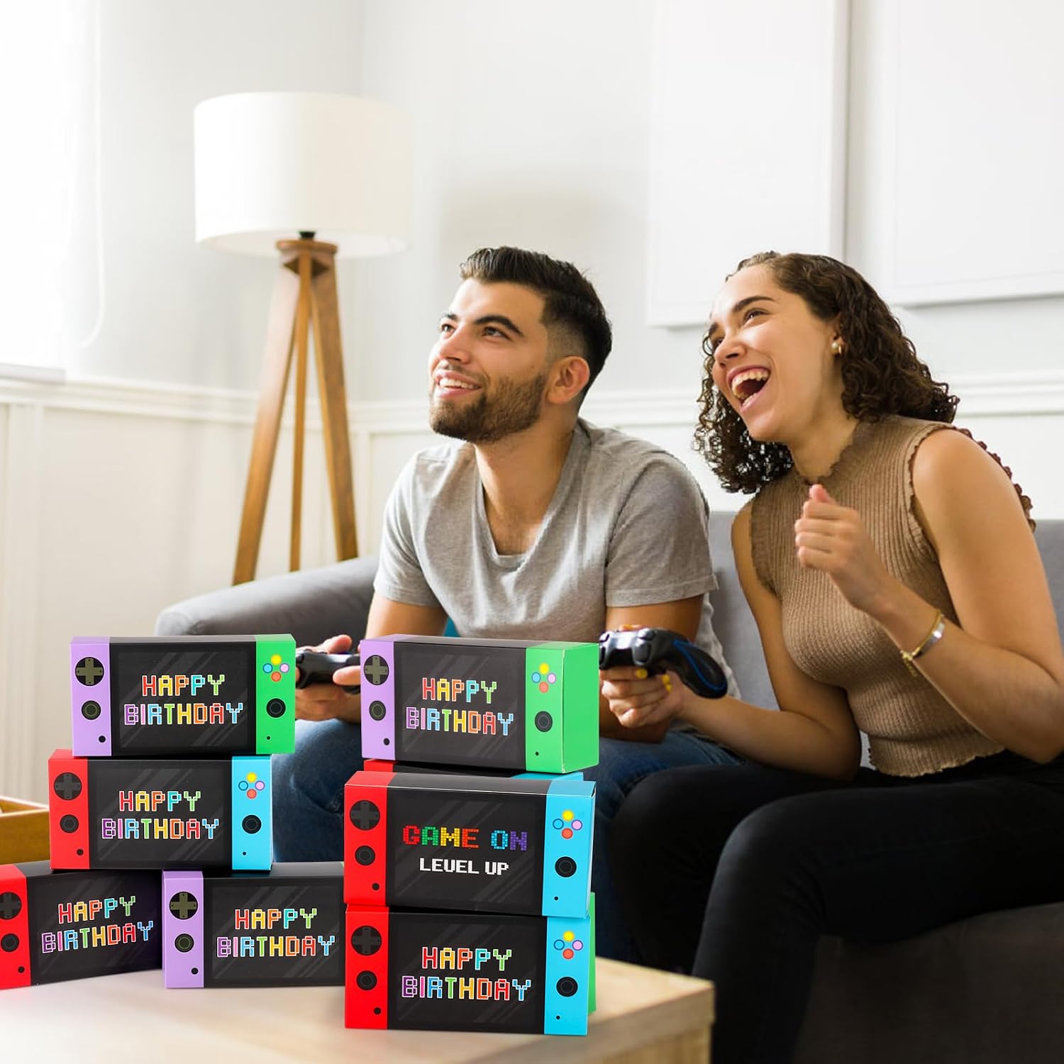 Party Decorations 16 Pack - Video Game Party Favor Boxes for Kids Boys 8-12 - Happy Birthday Game Paper Party Boxes - Goodie Treat Candy Gift Bags