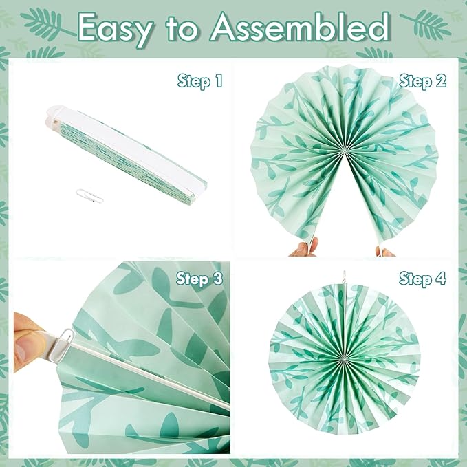 SUNBEAUTY 11 Pcs Sage Green Paper Fans Decoration Ceiling Decor Leaves Paper Fans Decoration Boho Classroom Decor Hanging Paper Fans Decor for Wedding Bridal Birthday Baby Shower