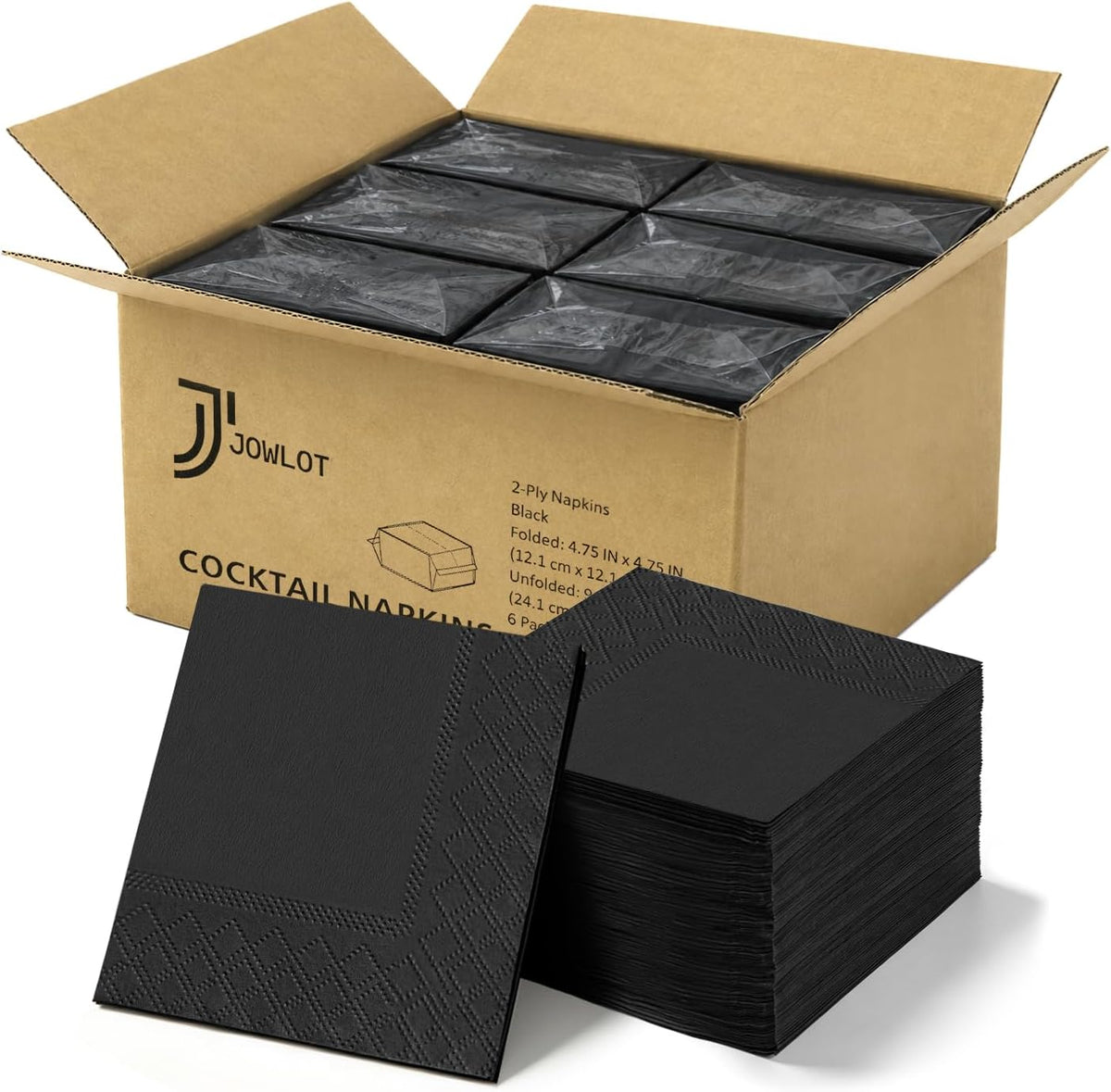 600 Count Black 2-Ply Cocktail Napkins, 4.75 x 4.75 Inch Disposable Beverage ...