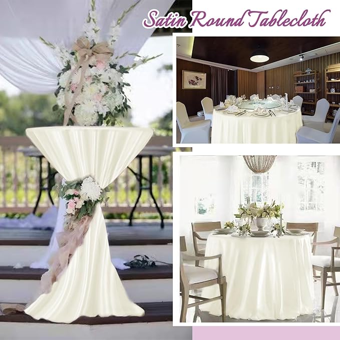 fani 6 Pack 108 Inch Ivory Round Tablecloth - Premium Silky Satin Tablecloth Overlay Smooth Fabric Table Cover Linens, Table Decoration for Wedding Party Banquet Events Restaurant Kitchen Dining