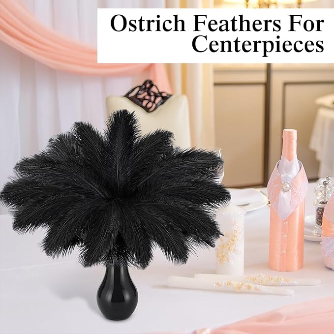 Crowye 100 Pcs Ostrich Feathers Bulk for Centerpieces Craft Ostrich Feathers for Vase Wedding Masquerade Party Home Costume Decorations (6-8 Inch,Black)