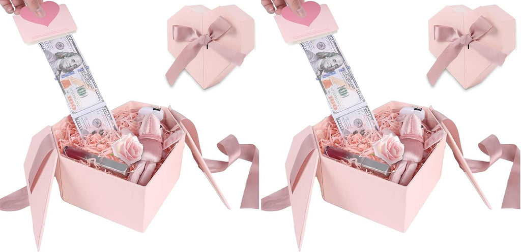 Money Box for Cash Gift Pull Pink - Money Gift Box for Cash Gift Ideas-Love Box with Money Pull Out KIT & Automatic ON/Off String Light - Birthday Money Pull Box Surprise Money Box. (Pack of 2)