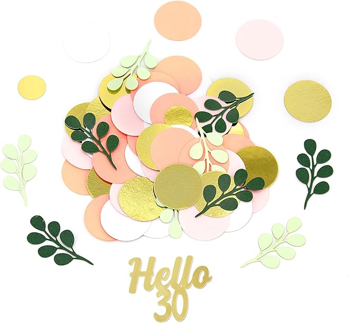 300PC 30TH Birthday Confetti for Table Pink and Sage Green Happy 30TH Birthday Decorations for Her Dots Hello 30 Confetti Scatters Thirty Party Decor Supplies