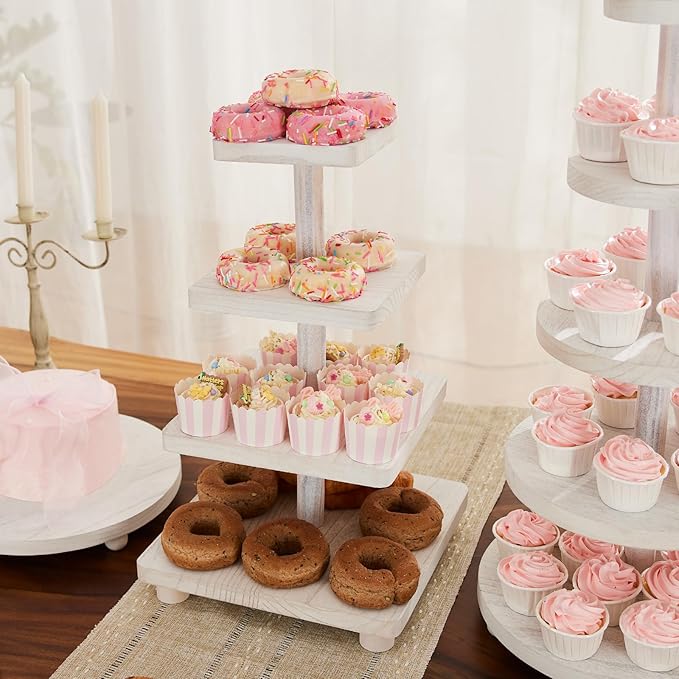 4 Tier Cupcake Stand,Wood Cake Stand with Tiered Tray Decor,Rustic Cake Stand,Cupcake Display for Home Tea Party, Birthday, Wedding, Farmhouse Decor,Woodland Baby Shower…