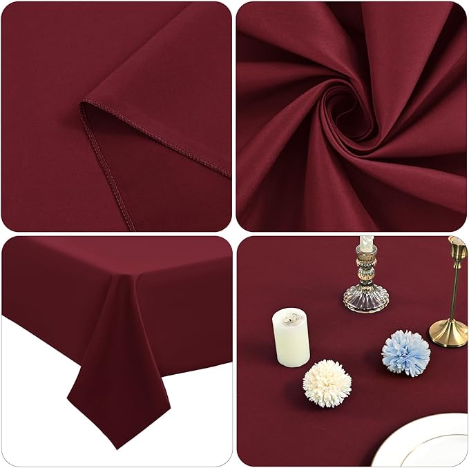 12 Pack 60 x 126 Inch Rectangle Tablecloth Burgundy Polyester Tablecloth for 8 Ft Rectangle Tables, Washable Fabric Table Cloth for Wedding Dining Table Buffet Parties Camping