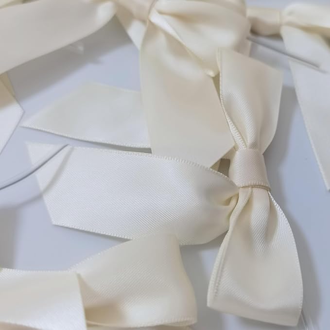 50pcs 3-1/2" Mini Satin Ribbon Bows with Twist Ties for Crafts Cream Color for Gift Wrapping Packing Holiday Candy Decoration (3.5"-Ivory)