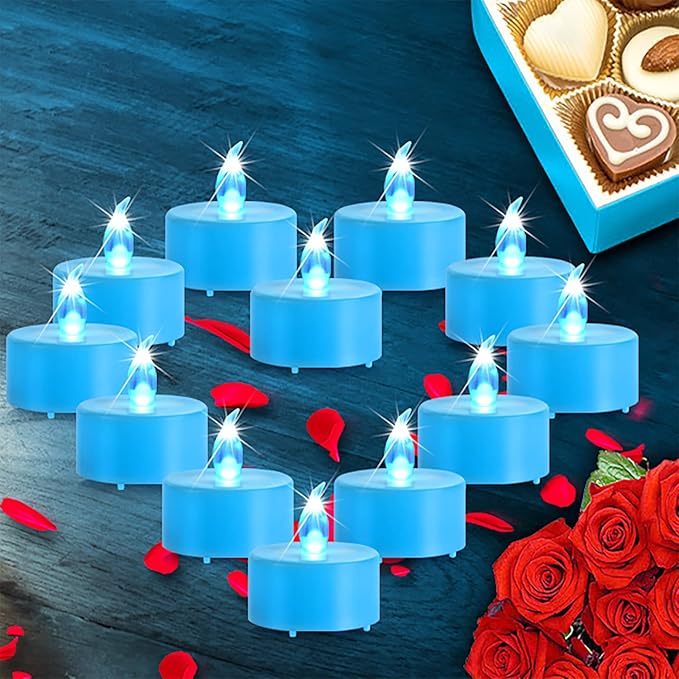 Nancia Tea Lights, 100PACK Blue Flameless LED Tea Lights Candles, Flickering Warm Yellow, 200 Hours Battery-Powered Tea Light, Ideal Party, Wedding, Birthday, Gifts Home Decoration
