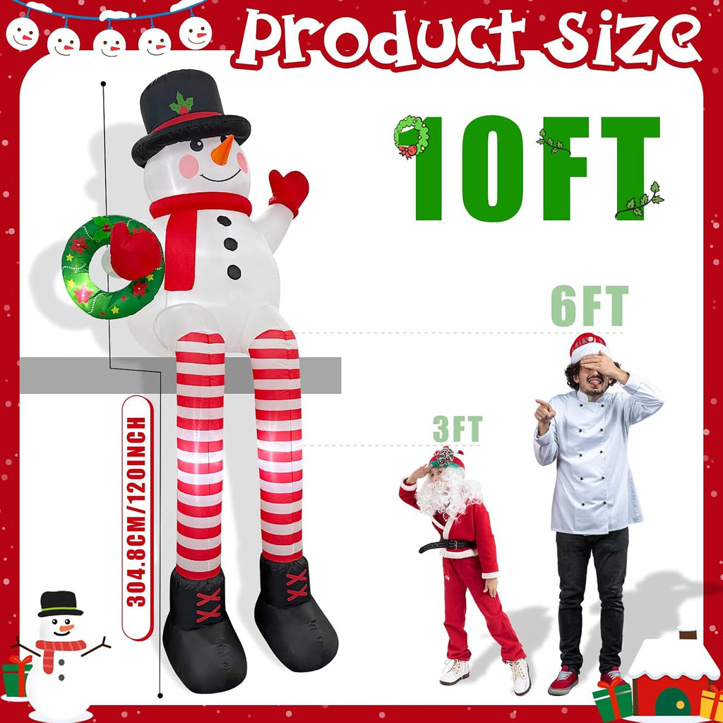 ourwarm 10ft giant christmas inflatables, sitting inflatable snowman shown in use