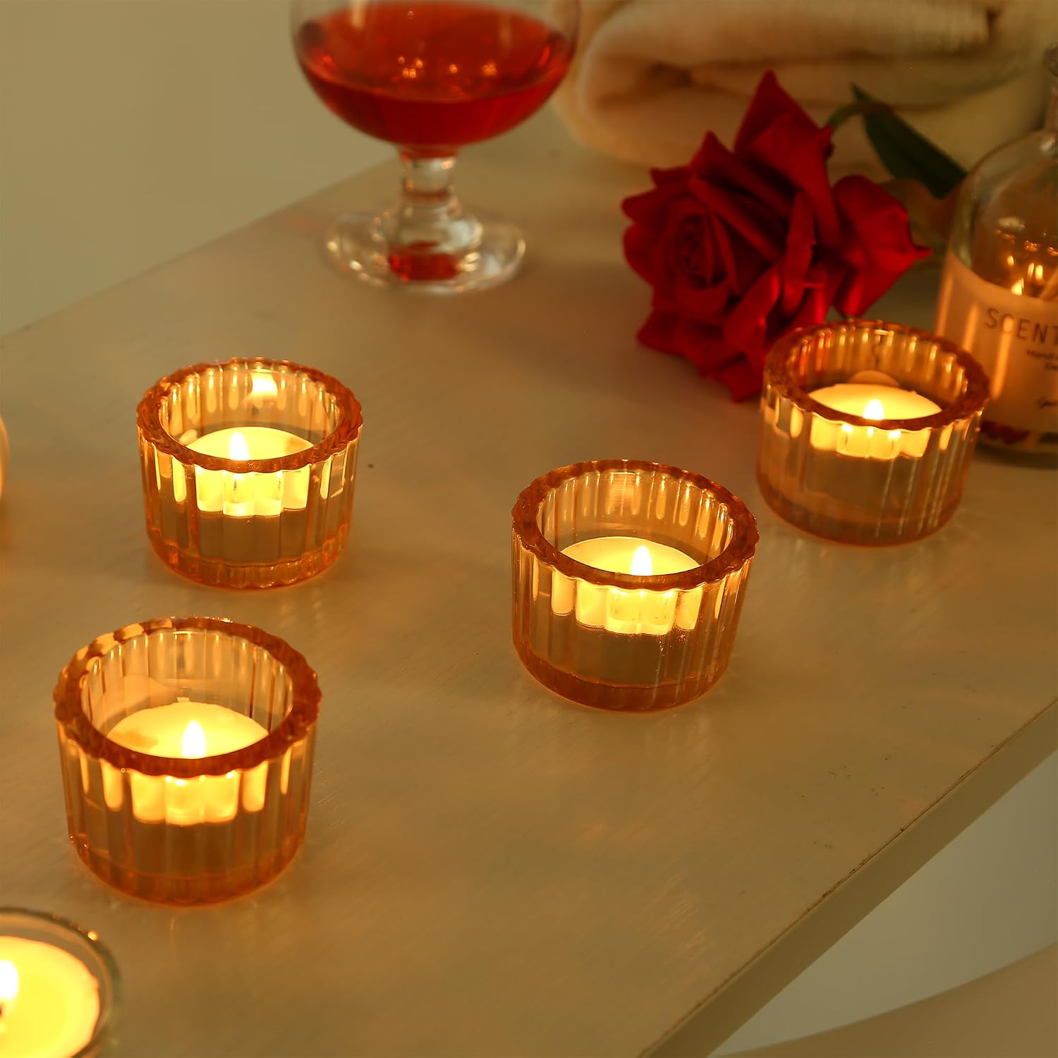 GOLDEAL 12Pcs Gold Round Tealight Candle Holders,Thick Glass Tea Light Candle Holder Decor,Candlestick for Wedding Decor,Party,Baby Shower Party,Bridal Shower Party,Table Centerpiece, Home Déco…