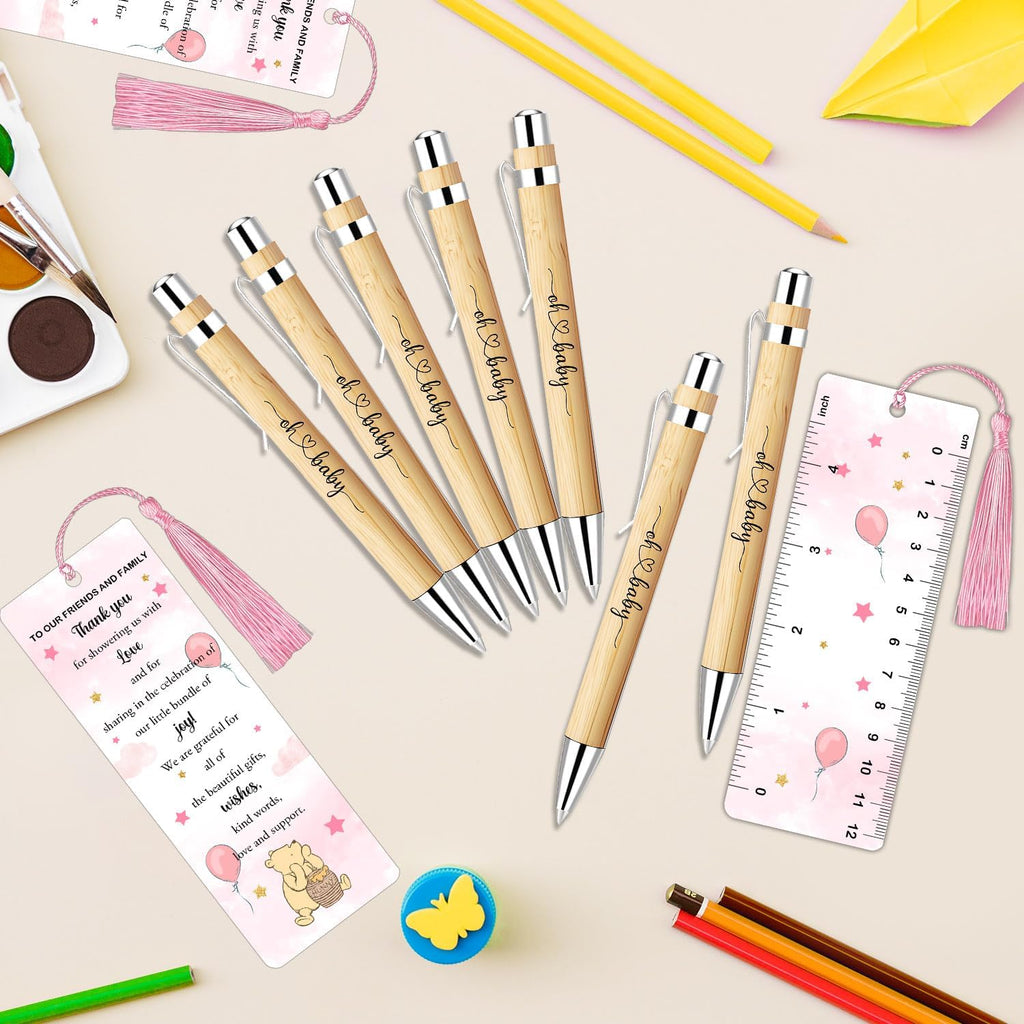 30 Sets Winnie Baby Shower Favors, The Pooh Babies Shower Gift for Guests, Includes 30 Babies Ballpoint Pens 30 Winnie Thank You Bookmarks 30 Organza Bags for Winnie Gender Reveal Gifts Guest Prizes