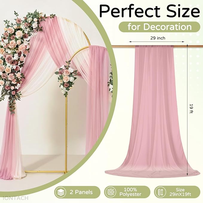 Wedding Arch Draping Fabric 29" x 19Ft Sheer Drapes for Backdrop Wedding Ceremony Reception Ceiling Decor Curtain Baby Bridal Shower Decoration (Dusty Rose, 2 Panels)