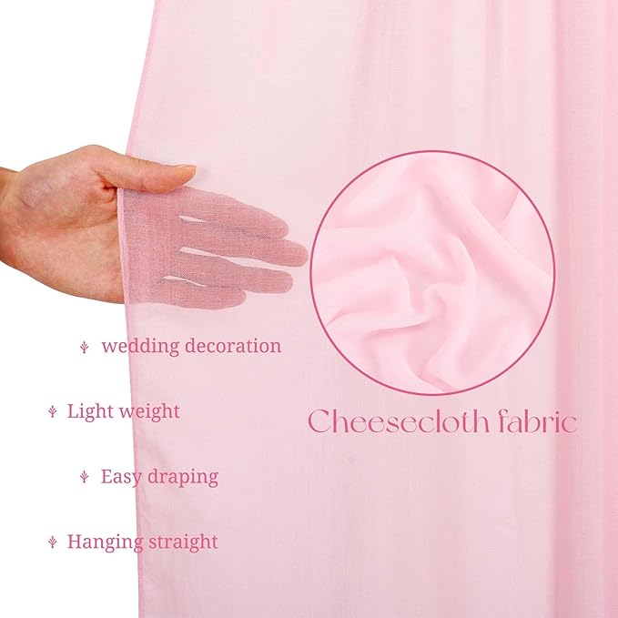 6 Panels Pink Ceiling Drapes for Wedding, 5ftx10ft Ceiling Drapes Cheesecloth Sheer Fabric Curtain Wedding Arch Draping Fabric Romantic Ceilings Decorations for Weddings Party Ceremony Stage