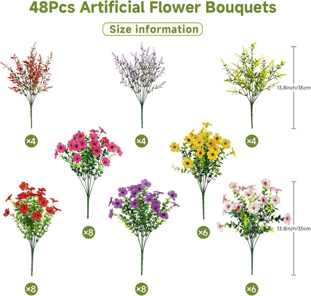 shareconn 48 bundles artificial flowers for outdoors uv, close-up detail