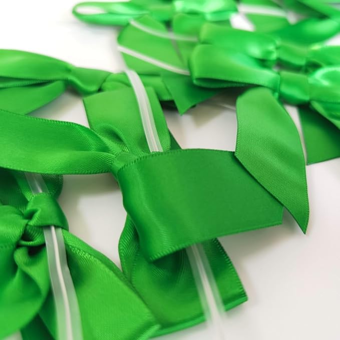 50pcs 3-1/2" Green Satin Ribbon Bows with Twist Ties Giant Bows for Christmas Holiday Gift Packing&Wrapping (Green)