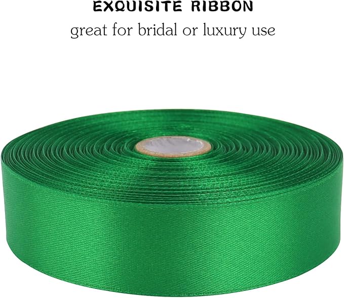 Green Solid Satin Ribbon 1 Inch 50 Yards Solid Polyester Fabric Ribbon for Gift Wrapping Wedding Christmas Baby Shower Birthday Party Decoration Handmade Immortal Flower Craft