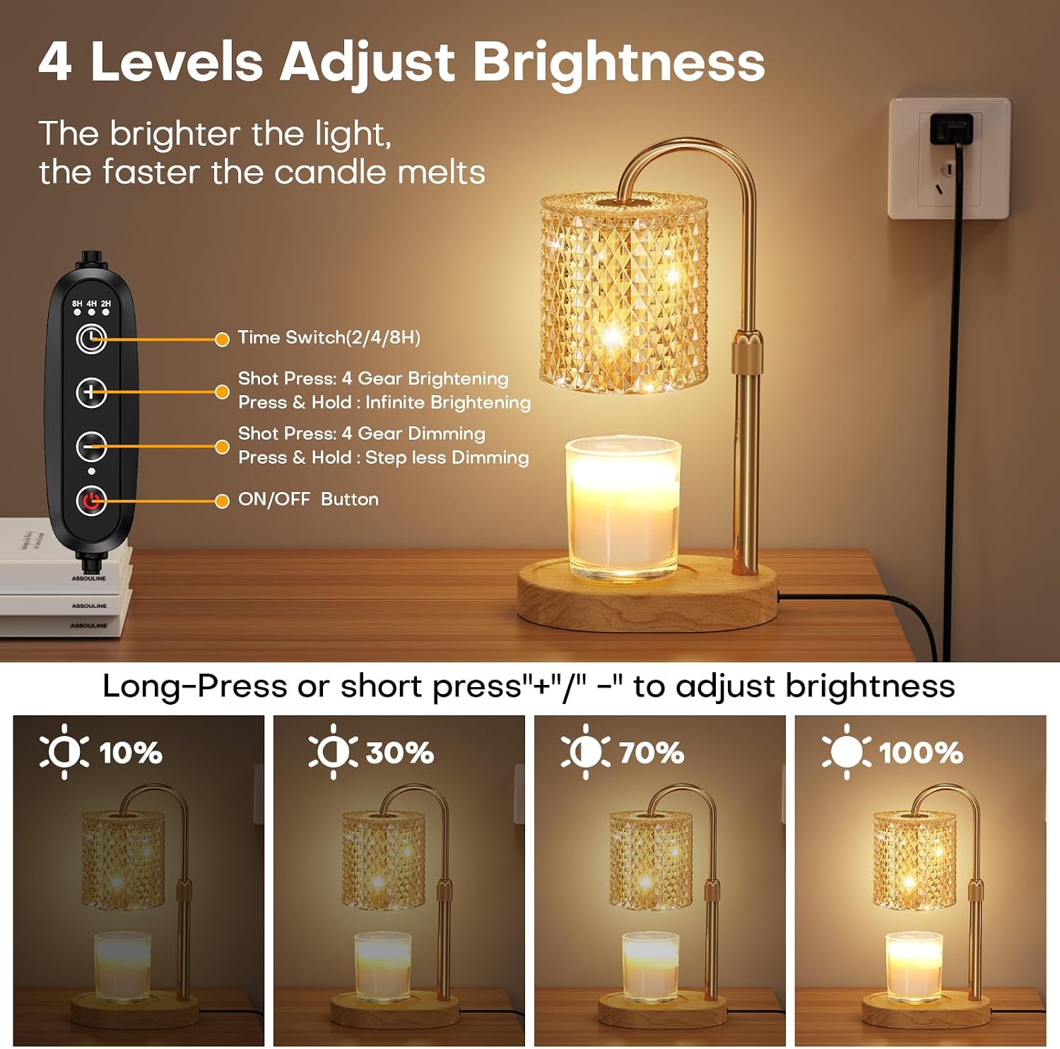 Candle Warmer Lamp with Timer Dimmer Height Adjustable Electric Candle Wax Warmer for Jar Candles Wax Melt Warmer with 2Bulbs Heater Lamp for Scented Wax for New Home Decor,House Warming Gifts
