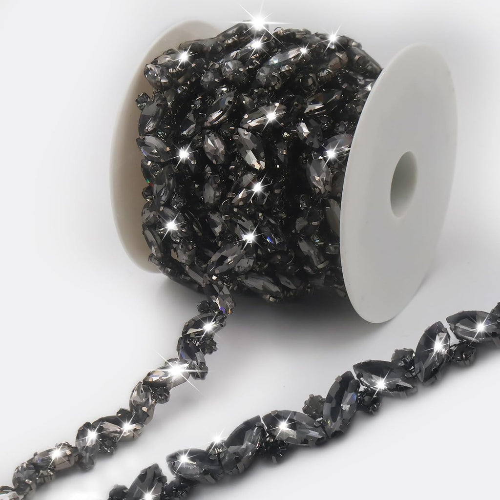 pearly jun 3 yards black rhinestone chain trim, main product view