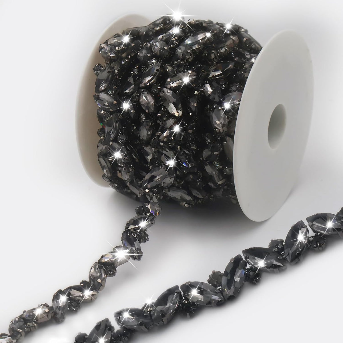 pearly jun 3 yards black rhinestone chain trim, main product view